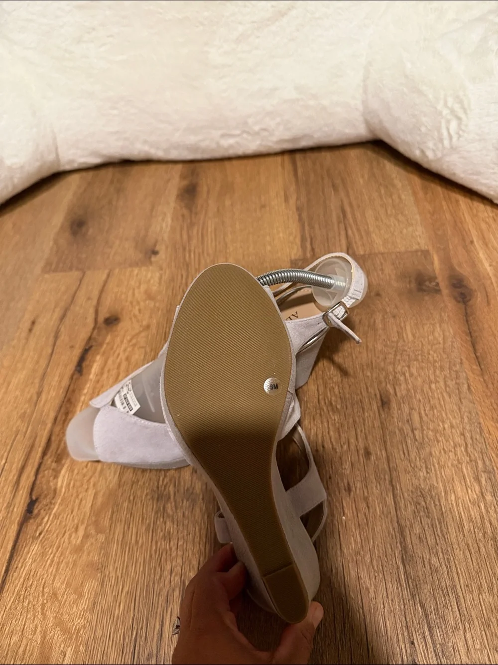Alfani Light Gray Suede Wedge Sandals - Open Toe Slingback